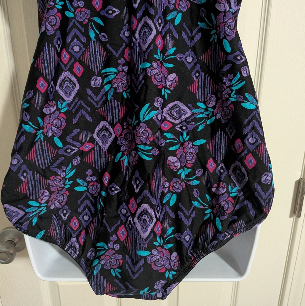 NWOT ShapeMe Ruched Bathing Suit Coldwater Creek Women's Size 12 Black Purple - Picture 11 of 11